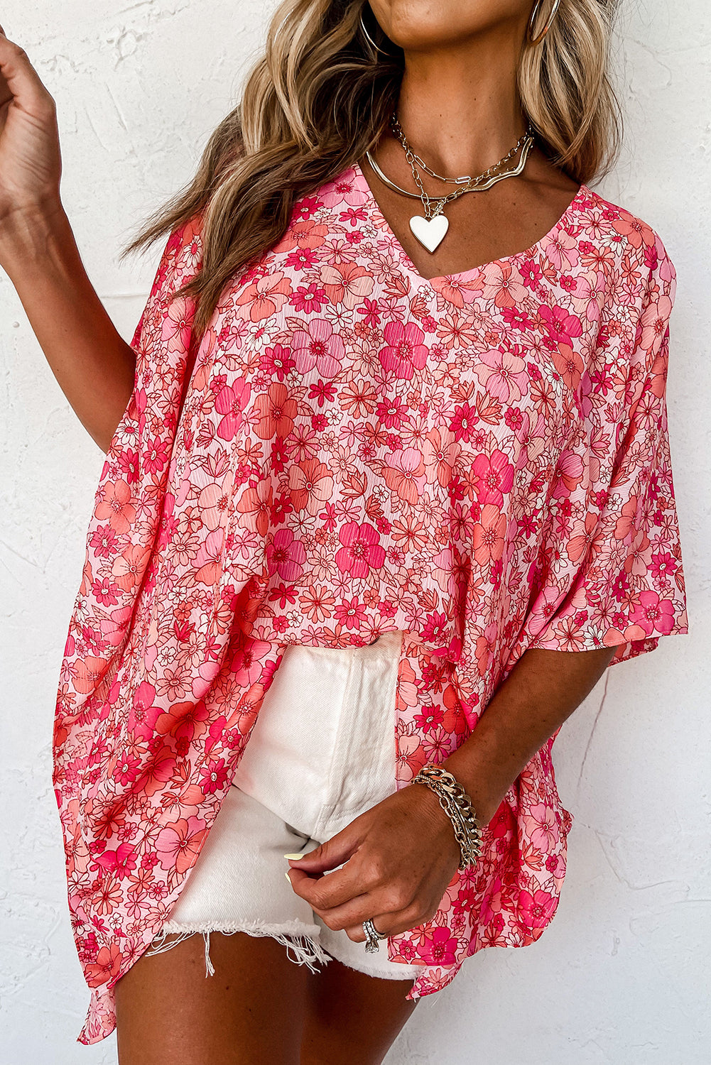 Chemisier de style kimono floral Boho Pink Boho