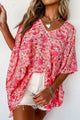 Rose kimono style blouse in v * collar