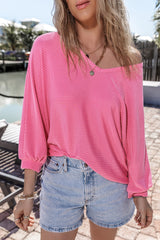 Pulsera de estampado de fresa rosado en V -neck top y manga