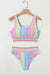 Maillot de bain bikini à rayures arc-en-ciel 2 pièces à bordure creuse à chevrons rose