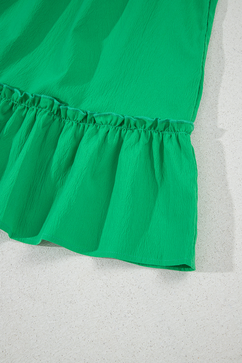 Bright green v-neck slit dress with elastic ruffle waist