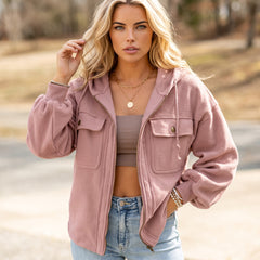 Veste rose à capuche zippée avec cordon de serrage