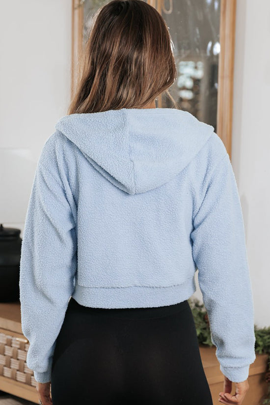 Sudadera con capucha corta con cremallera en Sherpa Beau Blue