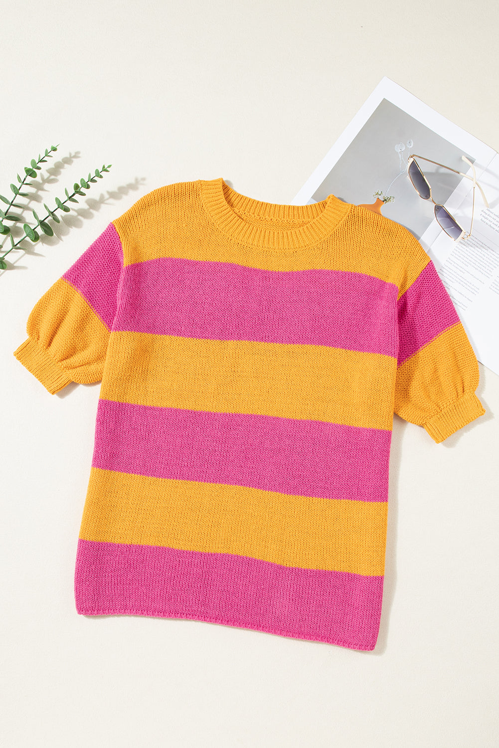 T-shirt tricoté de couleur orange Stripe Bloc en tricot