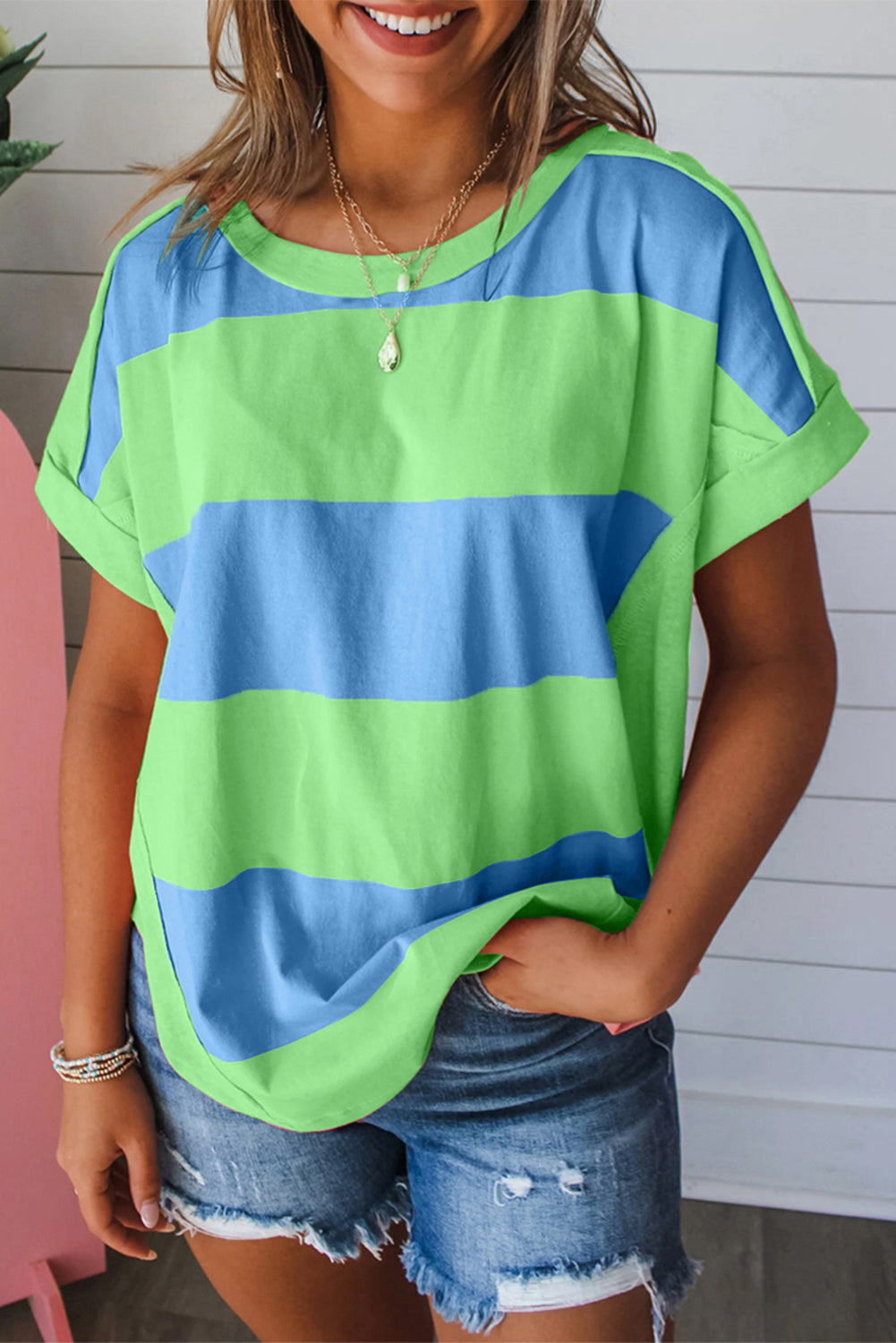 T-shirt ample bleu color block *