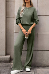 Combinaison taille haute en tricot côtelé uni Laurel Green avec trou de serrure dans le dos-A WOMAN WE LOVE
