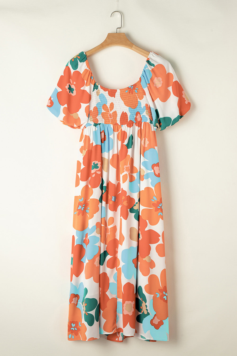 Orange de talla grande estampado de flores SHIRRED CUADRO MAXI MAXI Vestido