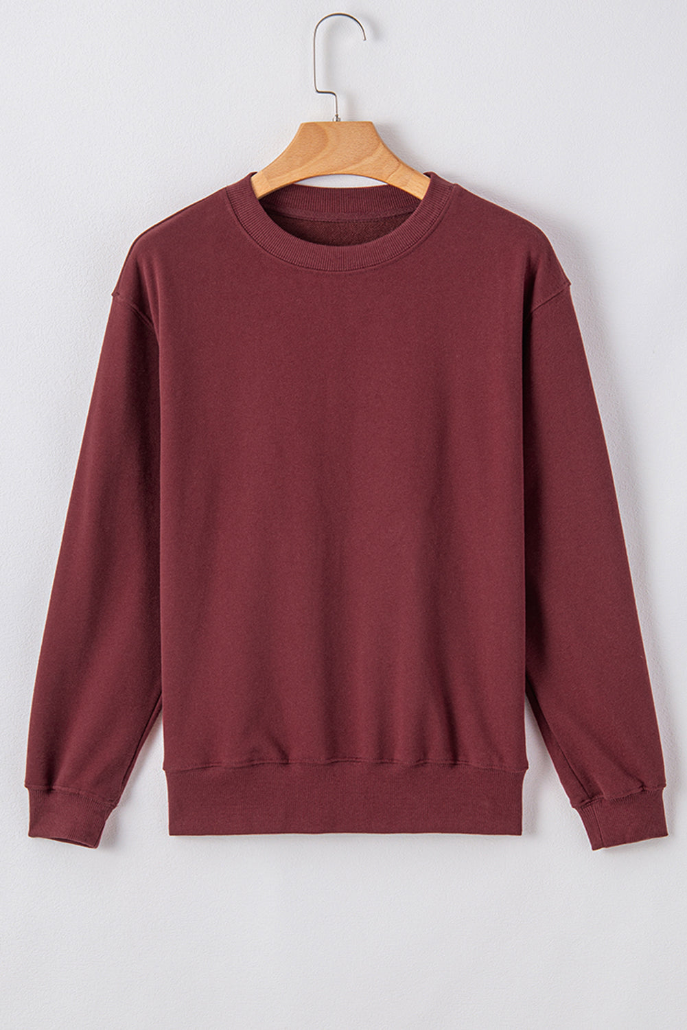 Sweat-shirt bordeaux uni à épaules tombantes et col rond