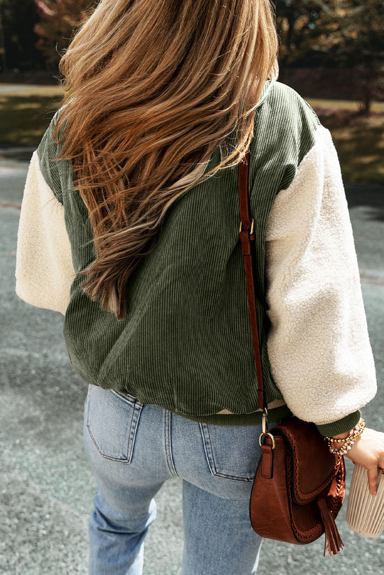 Blouson aviateur boutonné en velours côtelé vert brume-A WOMAN WE LOVE