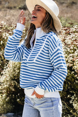 Pull à rayures bleu ciel avec col zippé et épaules tombantes