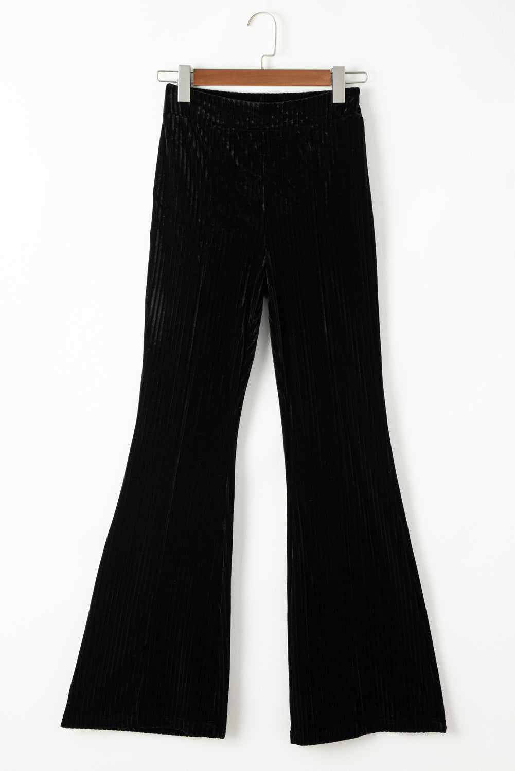 Pantalon évasé en velours côtelé taille haute de couleur unie noir