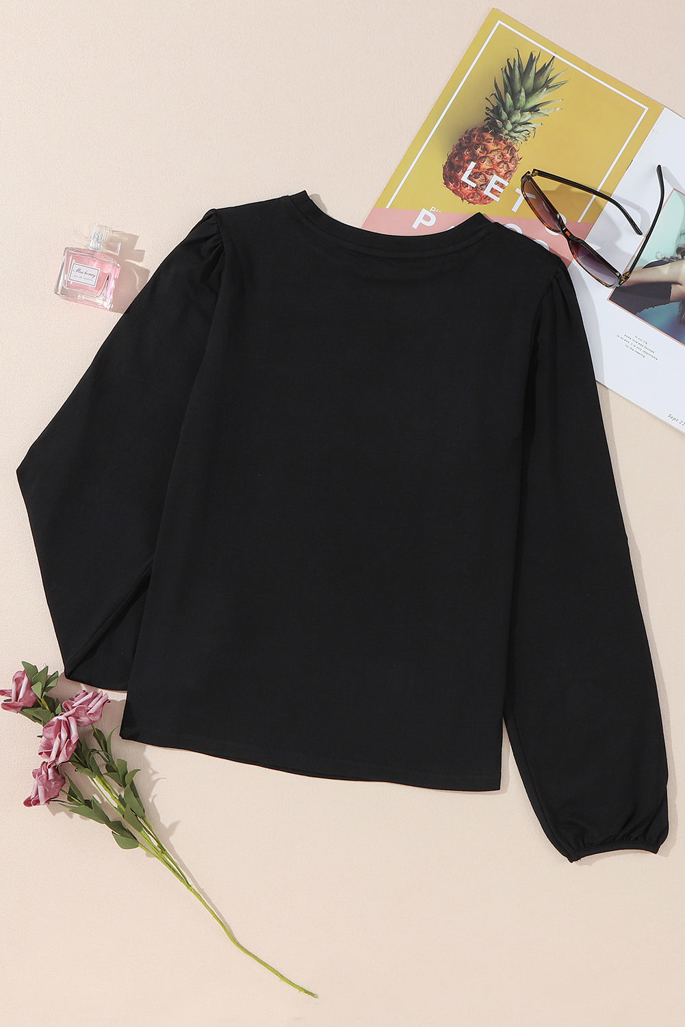 Black Floral Embroidered Puff Sleeve Top