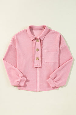 Haut Henley with pink chopped knit collar with chest pocket