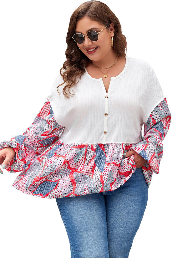 Chemisier boutonné texturé imprimé patchwork de grande taille abricot-A WOMAN WE LOVE