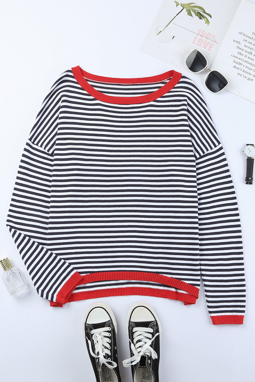 Razzled shoulder sweater and contrasting edges
