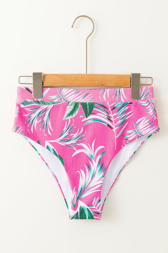 Bas de bikini texturé à imprimé tropical rose