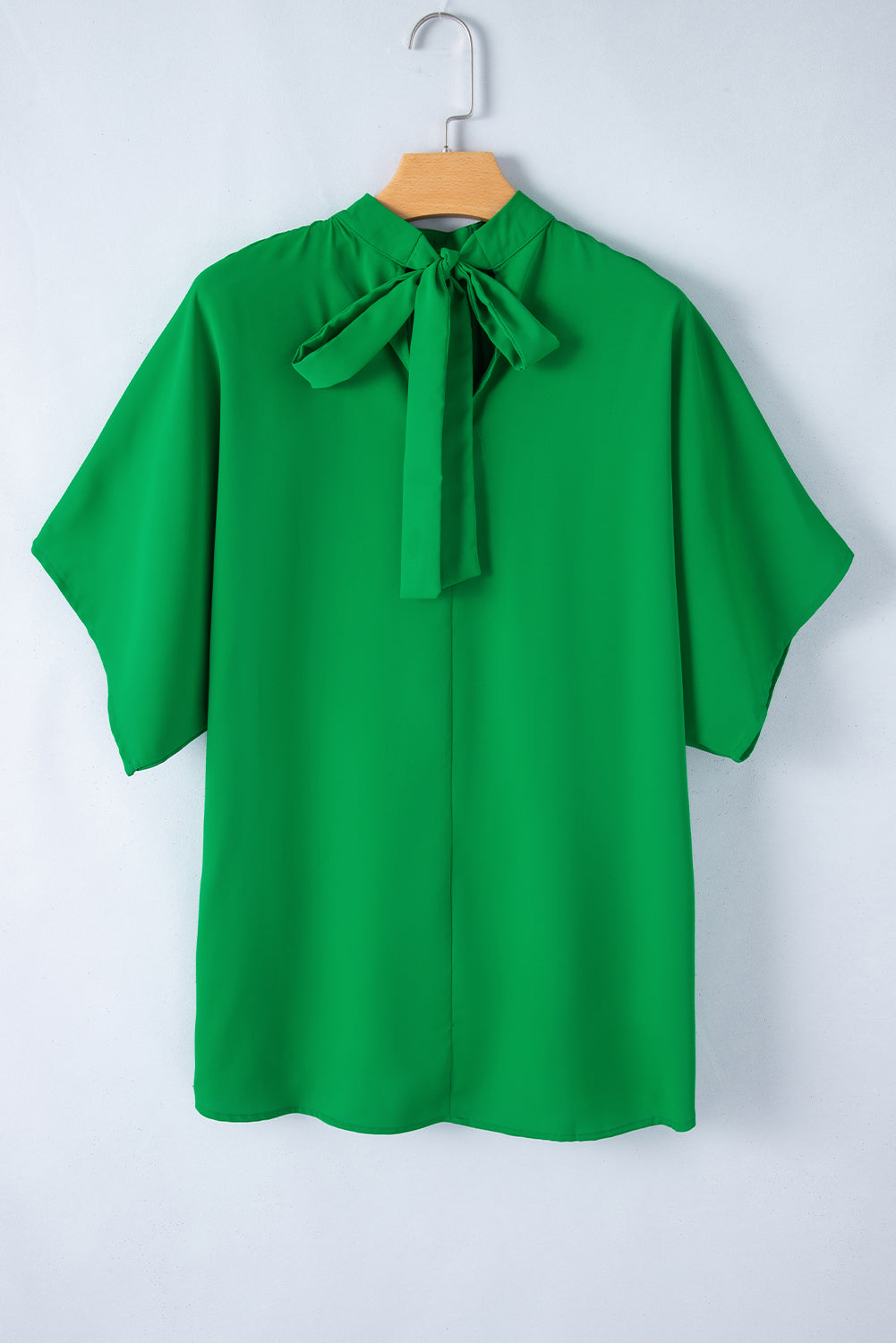 Blusa manica a pipistrello a split mock solido verde brillante