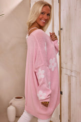 Cardigan ample tricoté rose à imprimé floral *-A WOMAN WE LOVE