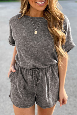 Grey ribbed romper with elastic waist