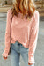 Long -sleeved textured high and apricot pink round pink neck *