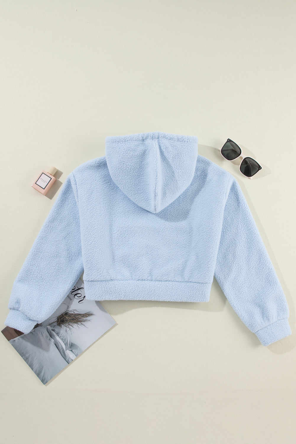 Beau Blue Sherpa Zip-Up Cropped Hoodie