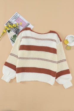 Knitted V-neck sweater with lantern sleeves