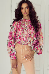 Chemise ample boutonnée à volants et imprimé floral rouge-A WOMAN WE LOVE