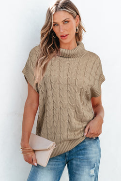 Pull à col roulé et manches chauve-souris en tricot torsadé beige français clair