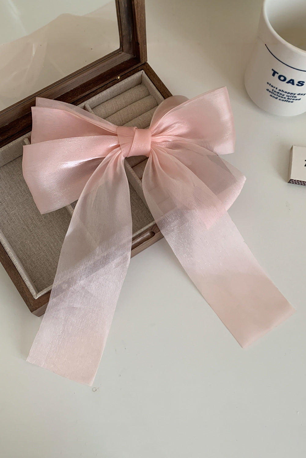 Pince à cheveux Bowknot en gaze rose abricot