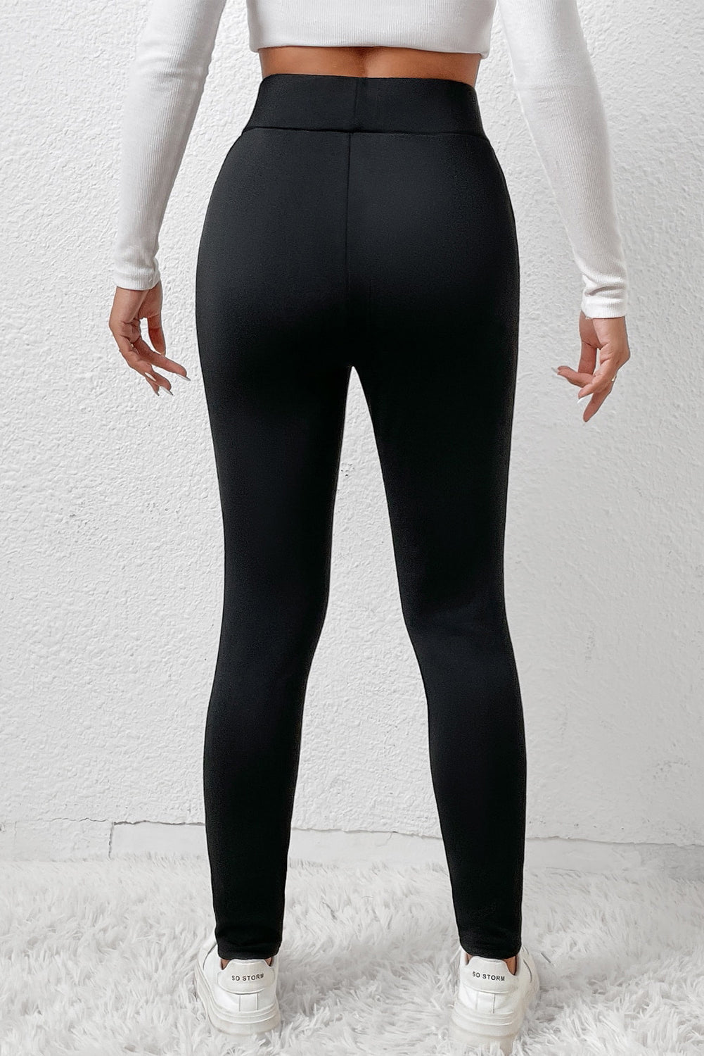 Leggings taille haute d'hiver avec doublure en polaire noire