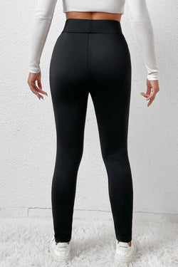 Leggings taille haute d'hiver avec doublure en polaire noire