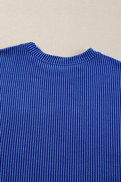 GAME DAY Print Long Sleeve Crew Neck Top in Blue Cord