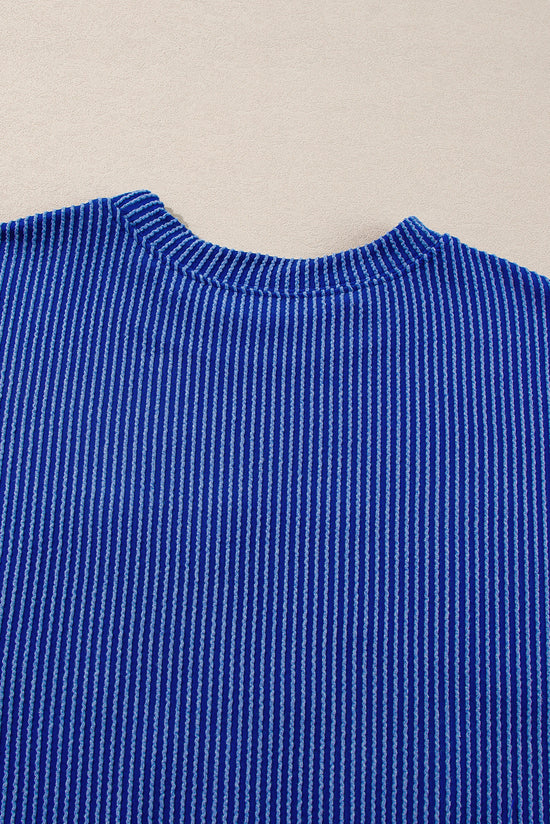 GAME DAY Print Long Sleeve Crew Neck Top in Blue Cord