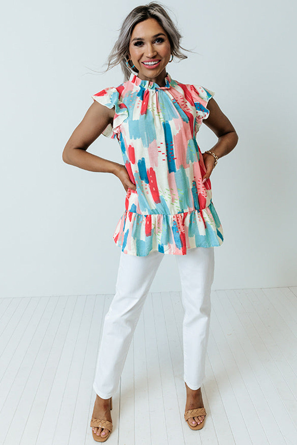Ruffle top and color rose color block roller ruffle