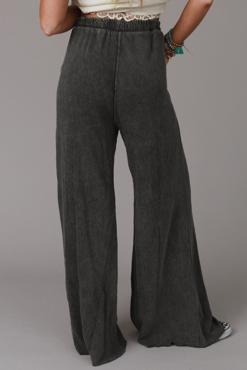 Pantalon de la jambe rétro large lavé minéral gris