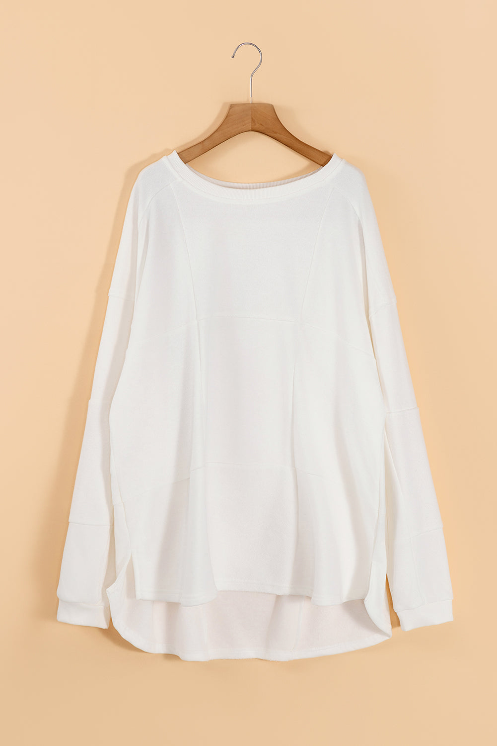 White Solid Color Patchwork Drop Shoulder Baggy Sweatshirt