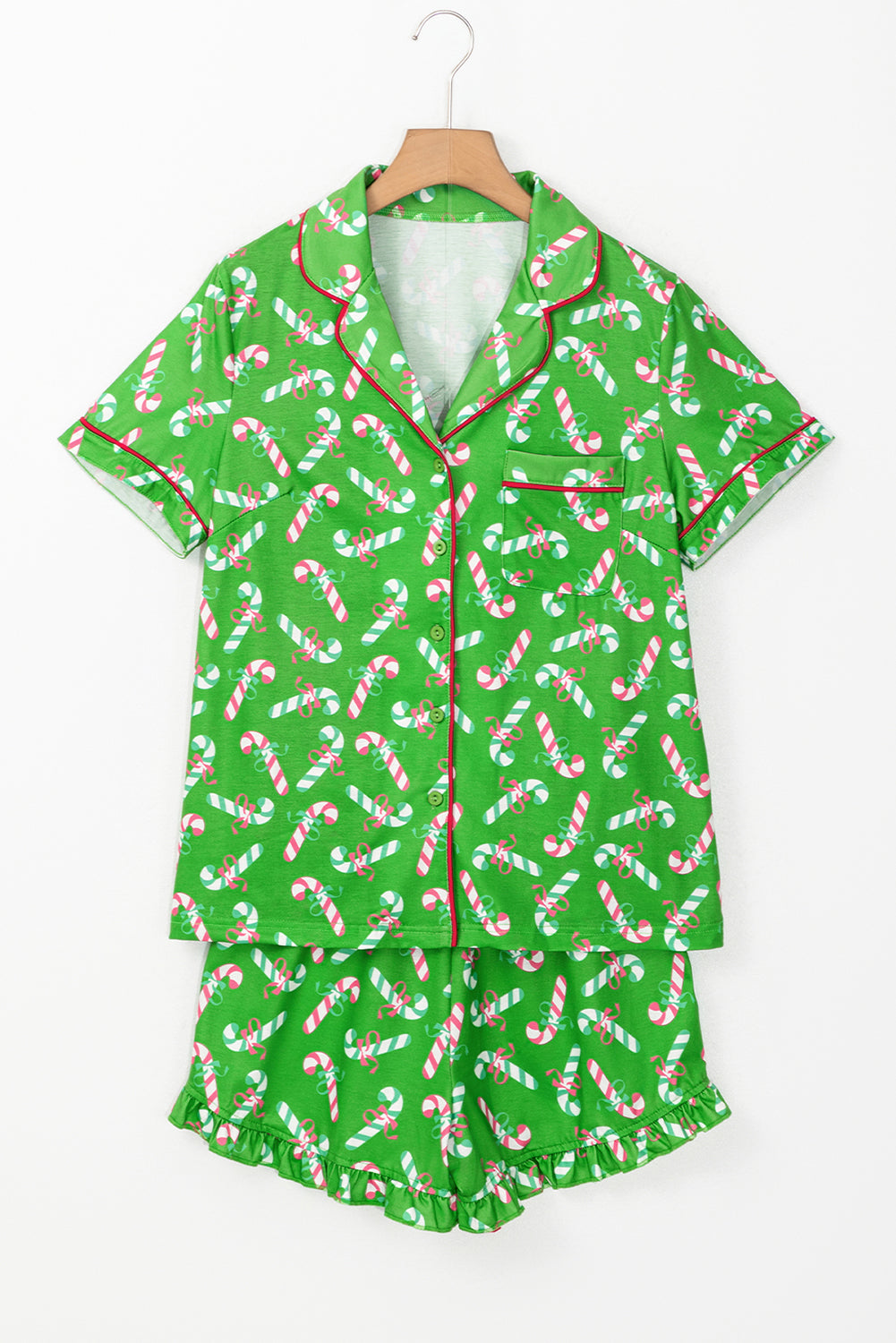 Ensemble de pyjama noué avec poches et imprimé canne en bonbon de Noël vert