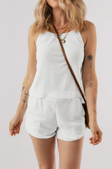 Ensemble caraco et short en tricot gaufré blanc texturé à bretelles spaghetti-A WOMAN WE LOVE