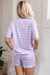 Set of short -sleeved pajamas with purple checkered pattern