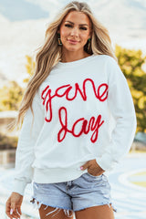 Tinsel Game Day Graphics White Sweins con hombros caídos