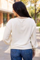 White top with drooping sleeve in patchwork knit *