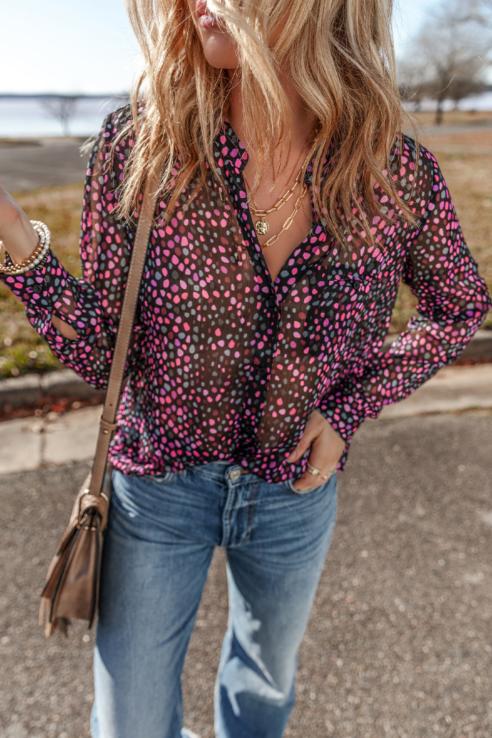 Chemise décontractée boutonnée imprimée à pois *-A WOMAN WE LOVE