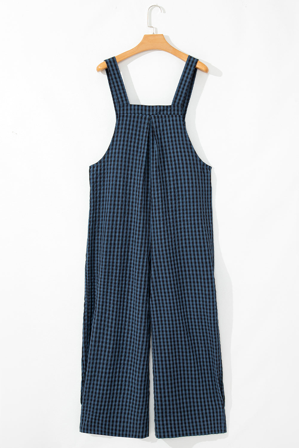 Blue Sail Plaid Print Buttoned High Waisted Overalls