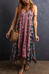 Vestido de verano de rosa largo bohemio con estampado floral y mosaicos