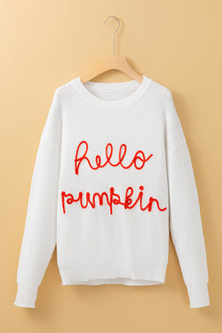 Pull graphique blanc Hello Pumpkin