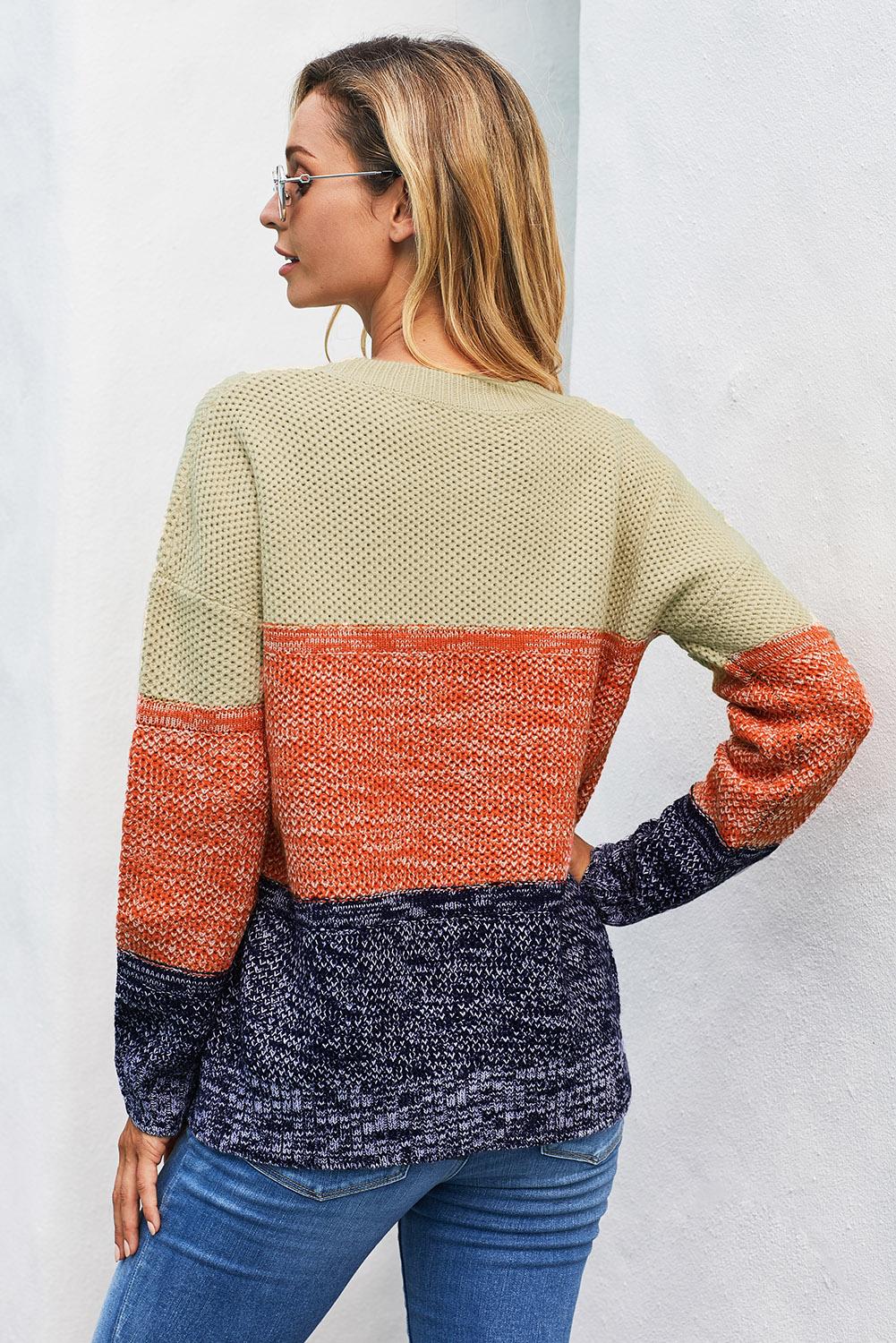 Pull à texture en filet bleu color block