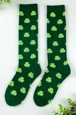 Calcetines de tubo verde oscuro con estampado de trébol de St Patricks