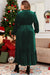 Robe midi en velours vert noirâtre à col volanté et taille haute, grande taille