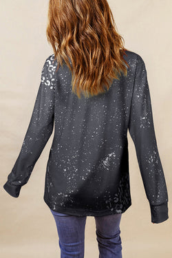 Black retro sweater with bleached leopard dots