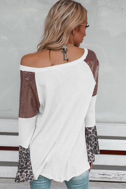 White Bell Sleeve V-Neck Sequin Patchwork Tunic Top